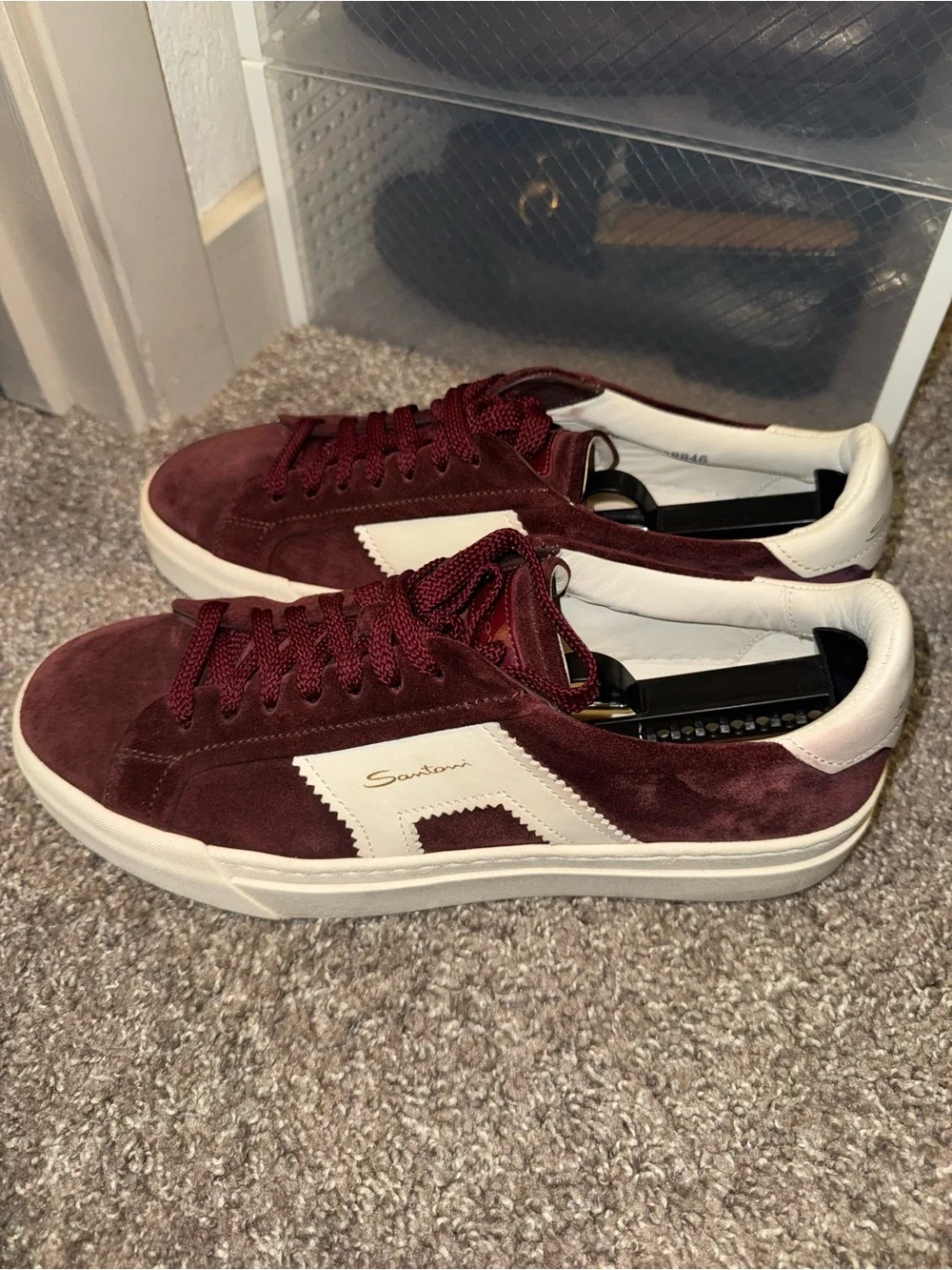 Santoni Men's Burgundy Suede DBS Sneakers